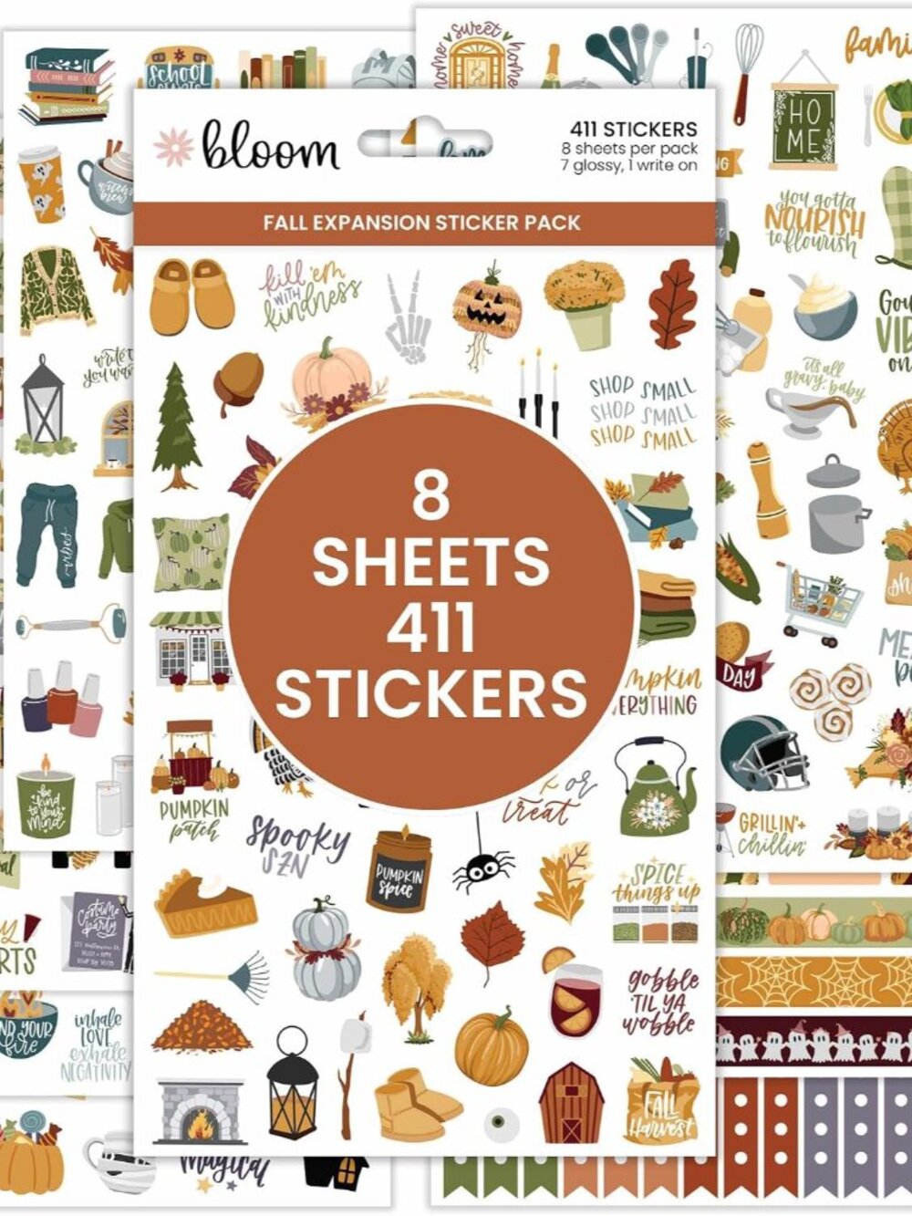 Fall Expansion Sticker Pack - 8 Sheets / 411 Stickers - Autumn Harvest Variety P